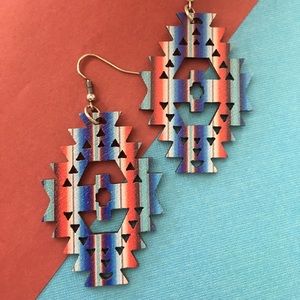 Serape Stripe Wood Aztec Diamond-cutout Earrings